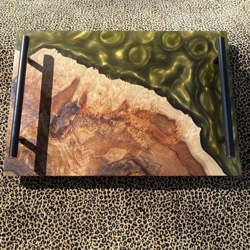 SH208 Charcuterie Board Maple & Green Resin $200 at Hunter Wolff Gallery